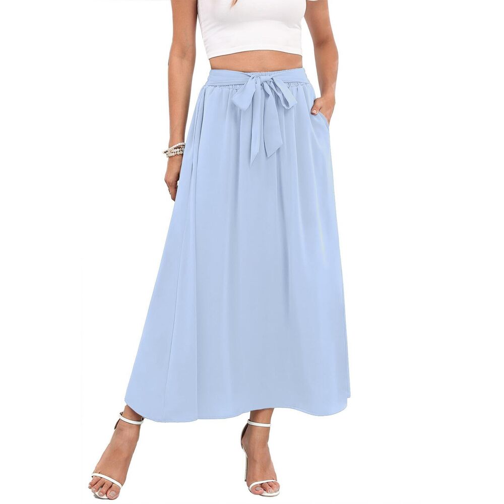 8891 Long Skirts Summer High Waisted A-Line Casual Work Plus Size Swing